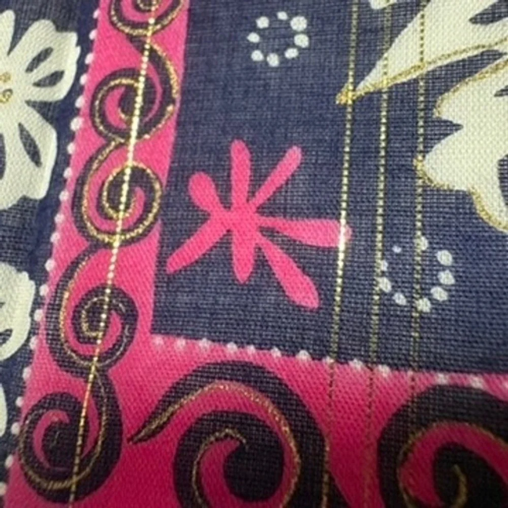 Vtg GIVENCHY Scarf Handkerchief Floral Geometric Pink Navy 18.5